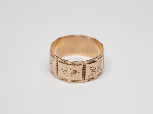 A wide rose gold band from the Victorian period.