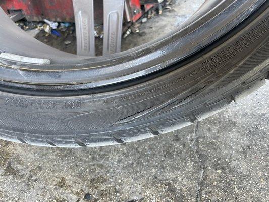 the $85 used tire he sold me with previous damage - small slashes