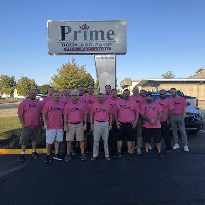 Team Prime showing support wearing pink for Breast Cancer Awareness in October.