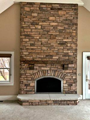 Custom Arch Fireplace Door, Mantel & Stone Remodel.