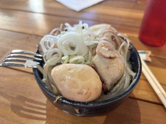 Chashu bowl was small and mighty with a jam egg, 2 slices of Chashu and a bed of rice.