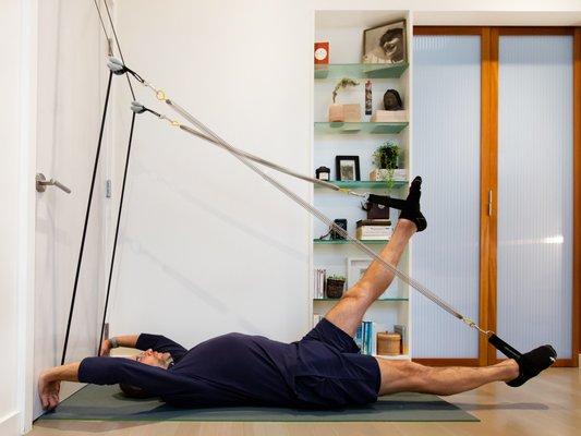 Tower on the Go virtual classes bring the Pilates Springs to your home.  Equipment rental available for $15/month.