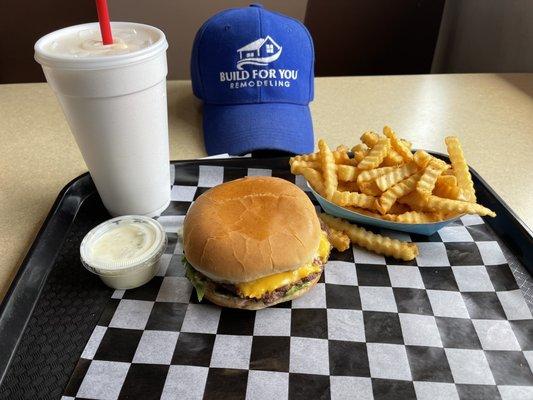 Classic burger with a vanilla shake