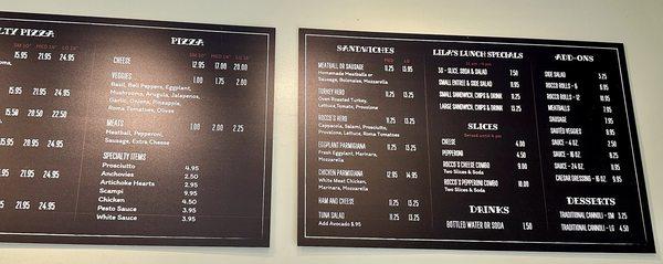 Updated menu and pricing October 2024