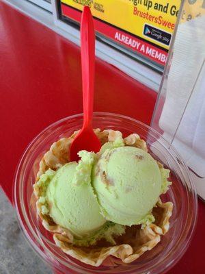 Small waffle bowl w/two scoops of Key Lime Pie ice cream