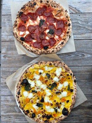 Bottom is pumpkin & Gorgonzola (Testo Pizza)