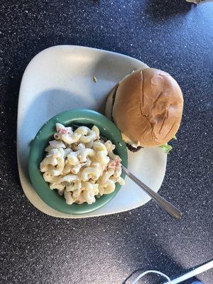 Cheeseburger and macaroni salad