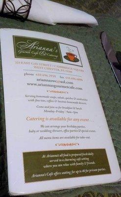 Arianna's Menu