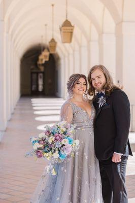 My husband who got the grooming package and me who got the hair and makeup package.