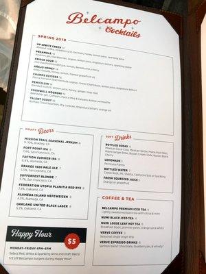 beer/cocktail/drink menu