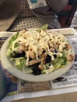 This is thier small grilled chicken salad. Well, it isnt so small! Very fresh and seems the shredded cheese is freshly shredded.