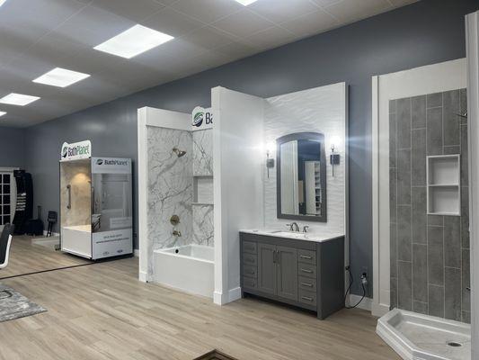 New showroom in Bluffton. Numerous bath solutions with Neo angle showers, custom bathtubs, walk in showers  & aging in place solutions