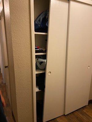 Closet door off the hinges and someone else's stuff in the room my son is legally renting.