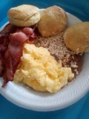 Biscuit eggs and bacon $ 10.00