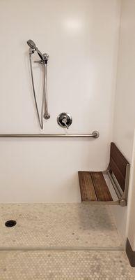 Shower in mobility accessible bathroom