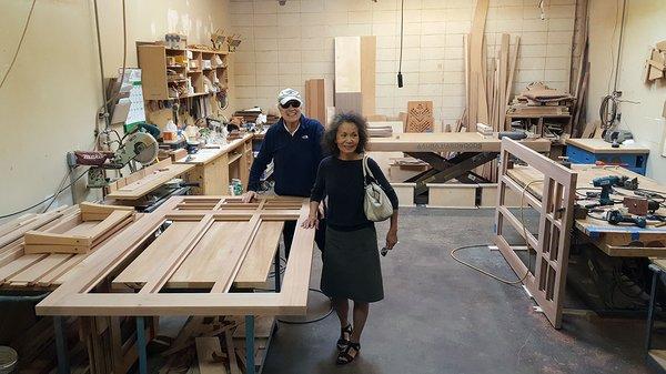 Checking out the solid mahogany barn doors nearing completion