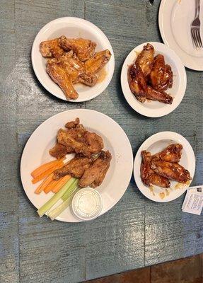 Four styles of wings Regular, Honey BBQ, Teriyaki, Hot Ranch