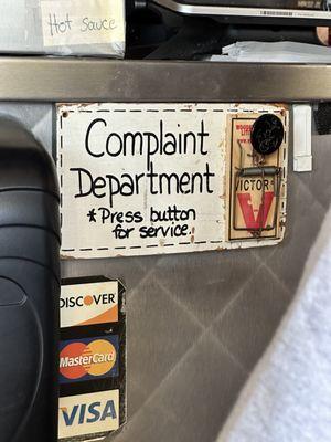 Press the bottom to reach the complaint department!