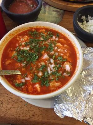 Menudo with lime, cilantro and onions. It was okay. Lacked flavor.