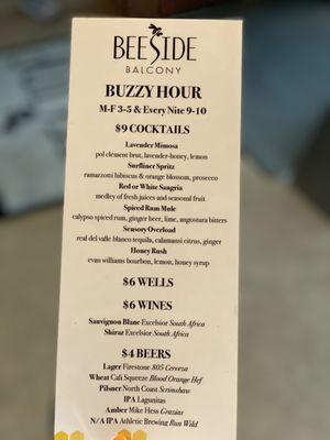 Happy hour drink menu