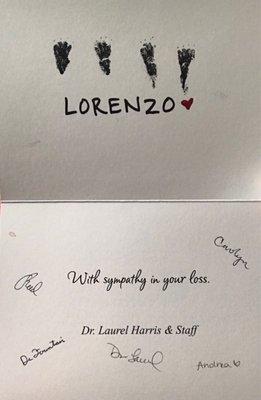 Lorenzo's paw prints and card from Wasatch Exotic Pet Vet staff