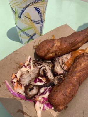 Pork with slaw and festival, small amount of pork