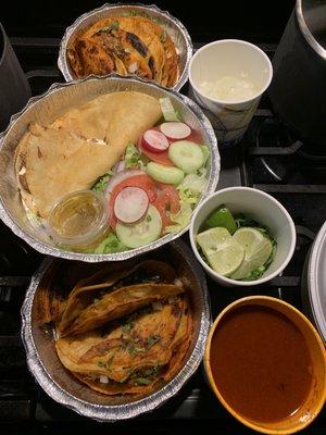 Tacos de Birria and steak quesadilla