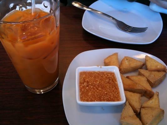 Crispy tofu and Thai ice tea