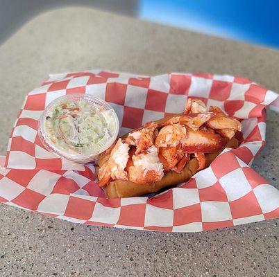 Hearty Stonington Lobster Roll with a side of cole slaw!