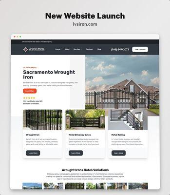 New website for LV's Iron Works launched! LV's Iron offers custom-designed iron gates, iron fencing, driveway gates, and metal railings.