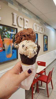 Double scoop with chocolate dipped cone