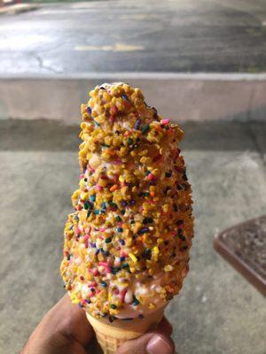 White chocolate candy crunch cone