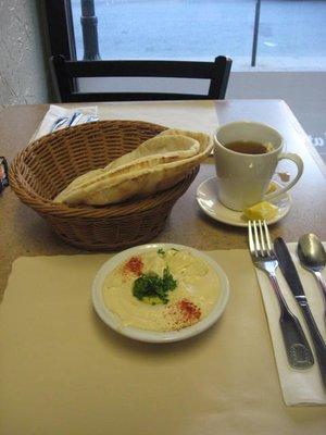 Incredible hummus, very good pita, and hot tea.