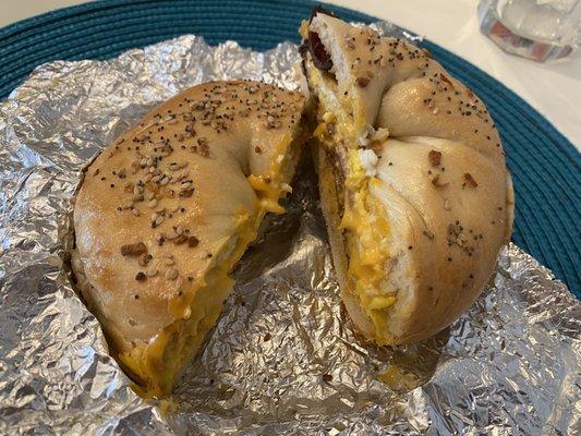 Taylor Ham Breakfast Sandwich - everything bagel