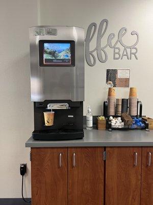 The coffee bar for patient parents patiently waiting.