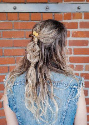 Boho braided half up style.