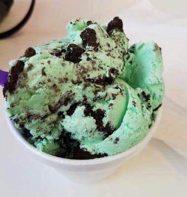 A two scoop cup is ginormous, it's more like 4 scoops.  Mint Oreo on top, green tea hidden.