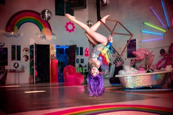 Aerialist Jen Martin at Rainbow Bathhouse in Sedona