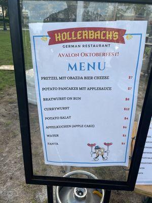 Food menu for Oktoberfest!