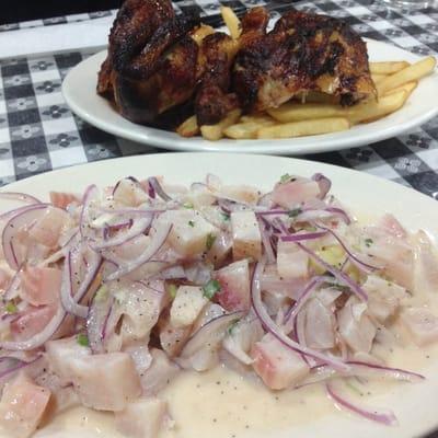 Ceviche de Pescado and half chicken