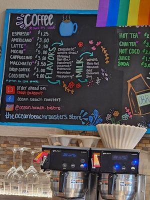 Coffee and drinks menu.