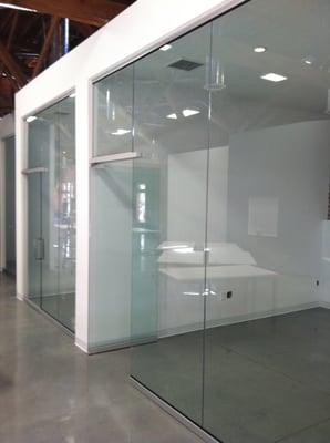 All glass office partitions and doors.