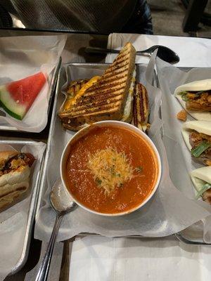 Tomato bisque and grilled cheese