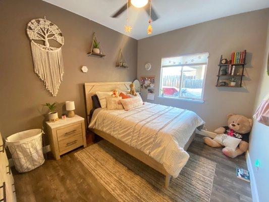 Bed frame and headboard, night stand, dresser and mirror