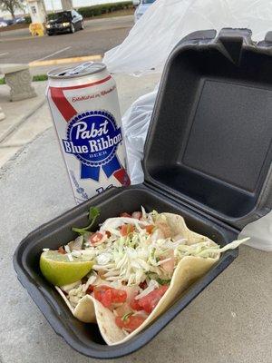 Butter nut squash taco and a gas station tallboy