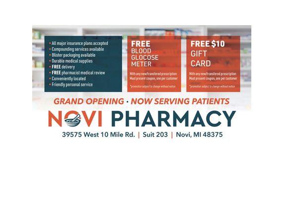 -Free Delivery! -Short wait times! -We fill Pet Meds! -Open 7 days a week (9 am-9 pm)! -All major insurance plans accepted