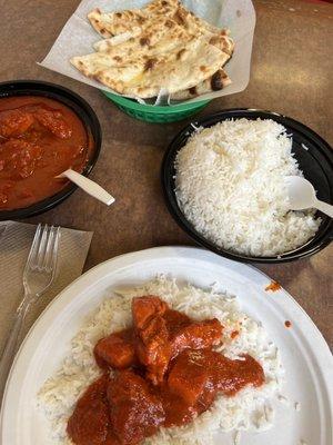 My chicken vindaloo, plain basmati rice and butter naan