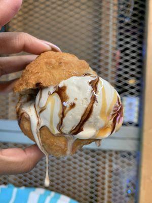 Zeppole stuffed with salted caramel ice cream