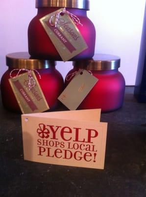 Holiday candles will be 30% at the Yelp Shops Local Gulch Event on 12/19