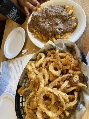 Onion rings and "Debris Fries"